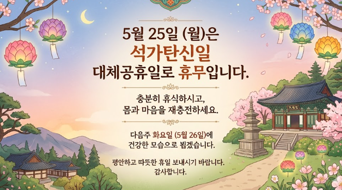 석가탄신일(5.25) 휴장 및 휴무 공지입니다…